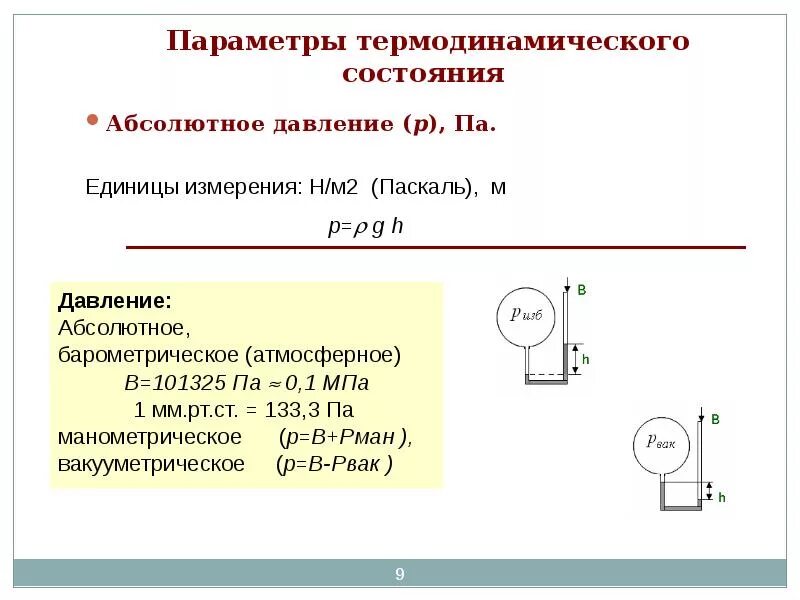 Давление в термодинамике. Абсолютное давление в термодинамике. Абсолютное давление формула. Формула давления в термодинамике.