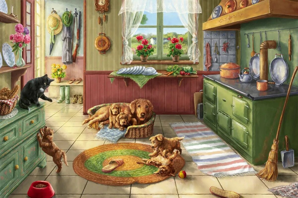 Cats kitchen. Уютные иллюстрации. Уютные картины для кухни.