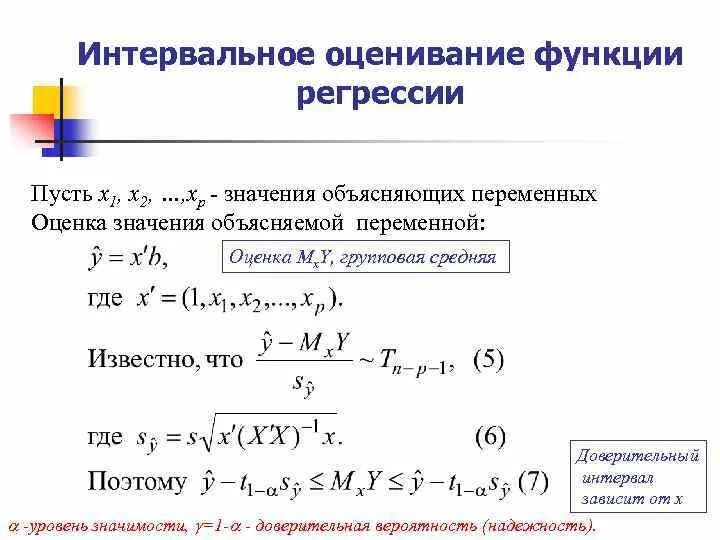 Средняя линейная регрессия. Доверительный интервал для множественной регрессии. Интервальная оценка множественной регрессии. Доверительный интервал прогноза множественной регрессии. Оценки коэффициентов множественной регрессии.