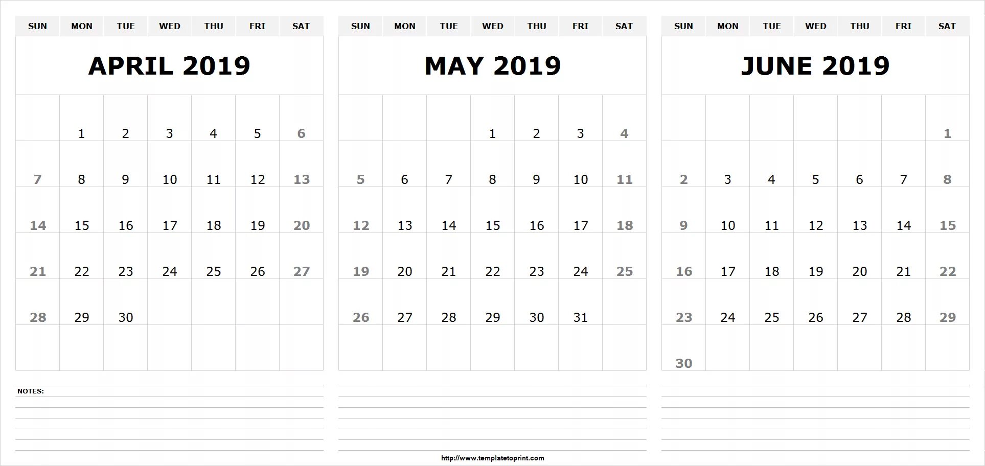 April May June 2019 Calendar PDF June 2019 calendar, Calendar printables, Blank 