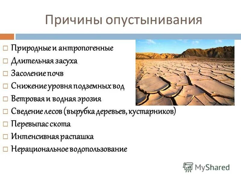 Антропогенные причины опустынивания. Причины антропогенного опус. Причины возникновения засухи. Основные причины опустынивания почв.