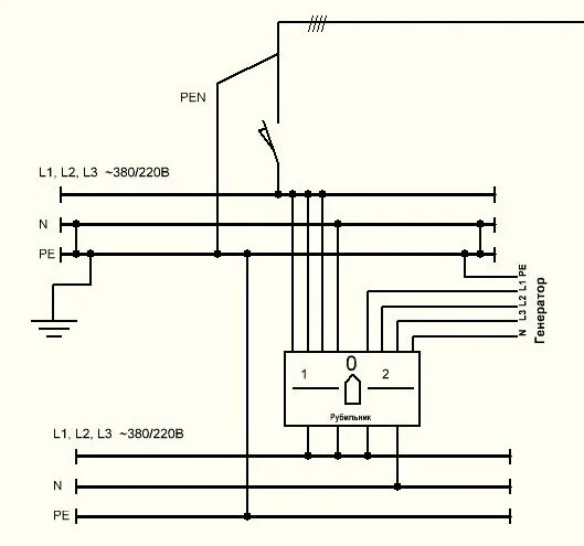 Схема подключения 3 фазного рубильника. Схема подключения генератора в доме 220в. Схема подключения авр к генератору 220в. Схема переключения генератора. Схема переключения генератора.