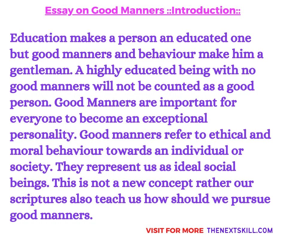 Good manners are. Manners essay. Short essay. Good manners.