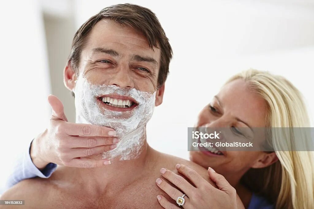 Мужчины используют крем. Shaving Cream for men advertising picture. Woman shaving man gif.