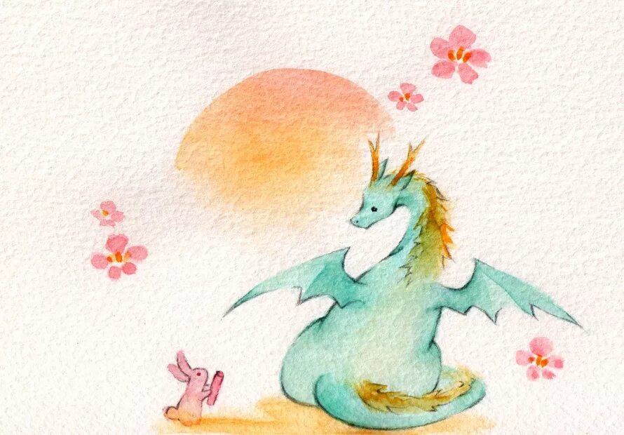 проводы года кролика и встреча года дракона. дракон зайчик. китаец и дракон.