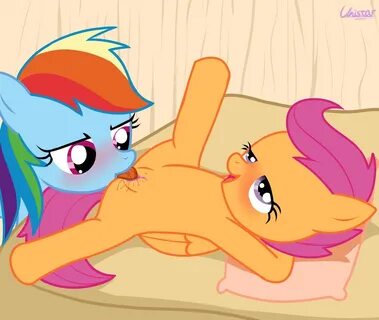 explicit, artist:unistar, rainbow dash, scootaloo, pony, anatomically incor...