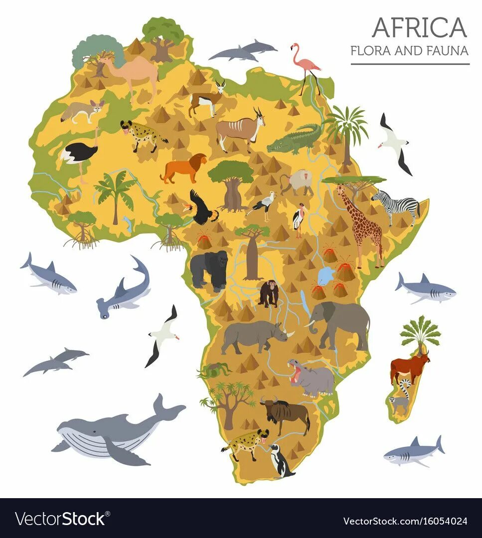 Животные африки 2 класс. Карта растительности Африки. Животные Африки на карте. Материк Африка для детей.