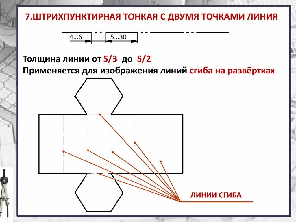 Линия сгиба на чертеже обозначение. Линия сгиба на чертеже ГОСТ. Линия изгиба на чертеже. Штрихпунктирная с двумя точками тонкая линия. Как показывают линии сгиба