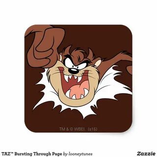 TAZ ™ Bursting Through Page Square Sticker Луней Мелодии, Игры И Другие Зан...