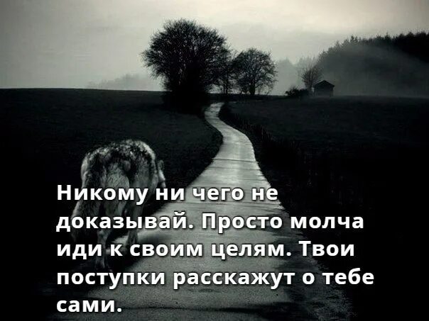 Никому ничего не доказывай просто молча иди к своим целям. Молча проще. Молча иди к своей цели. Просто молчи. Ты есть твои поступки