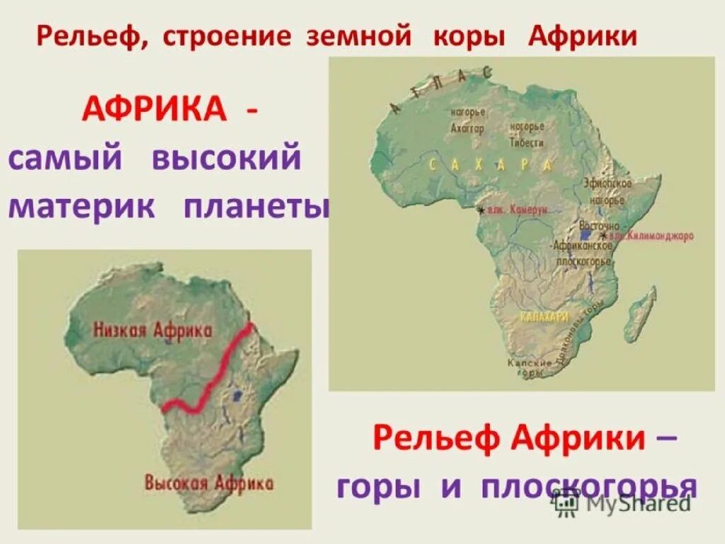 Особенности рельефа Африки на карте. Крупные формы рельефа Африки на карте. Рельеф Африки 7 класс география. Рельеф материка Африка 7 класс.