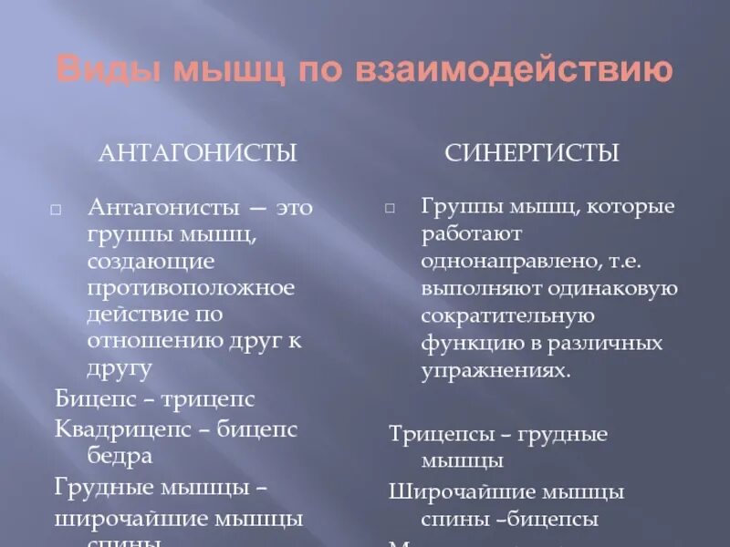 Антагонист что это простыми словами. Мышцы антагонисты и синергисты таблица. Мышцы антагонисты и синергисты. Мышцы агонисты антагонисты синергисты таблица. Таблица агонистов антагонистов и синергистов.