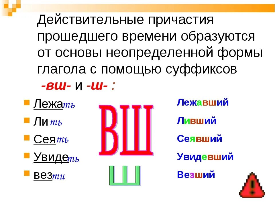 Оттаявший перед суффиксом вш действительного причастия