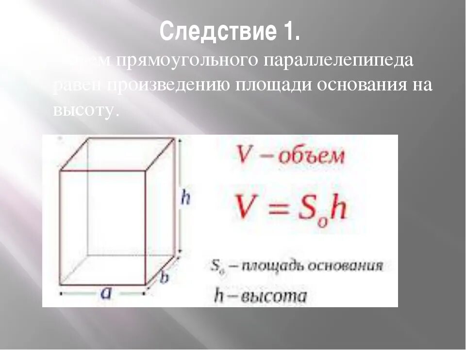 Формула площади прямоугольного параллелепипеда