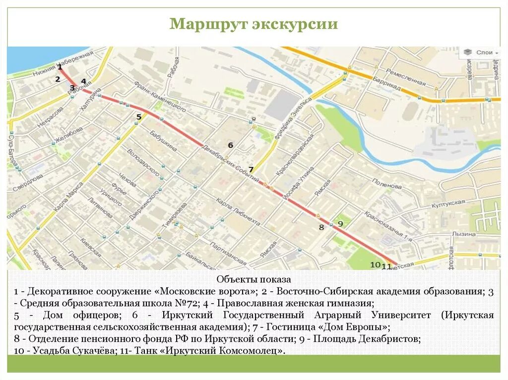 Маршрут экскурсии. Маршрут экскурсии