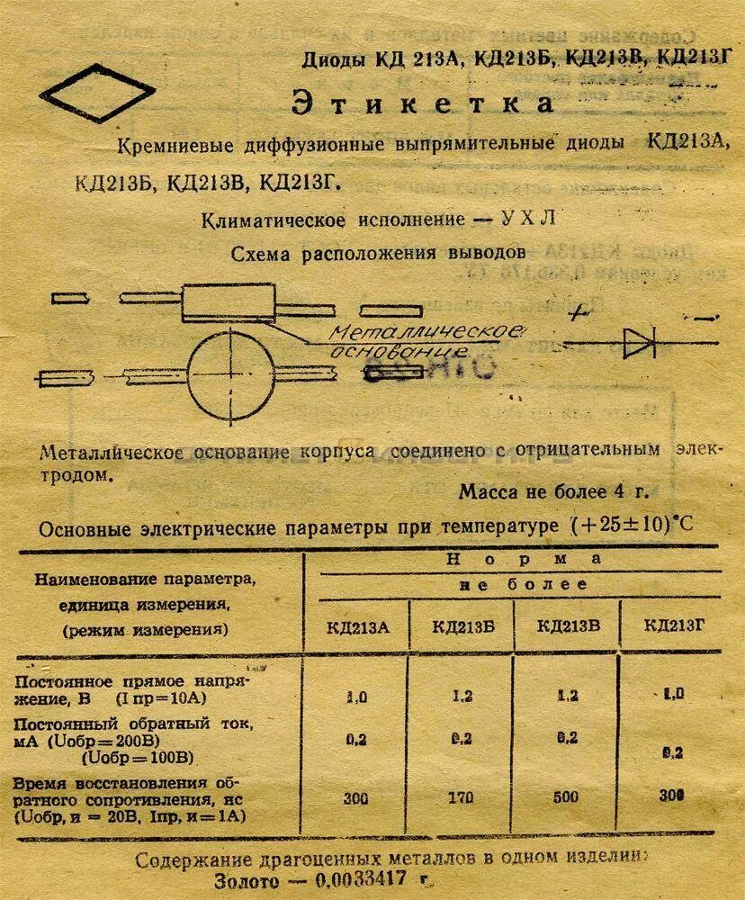 Драгметаллы в диодах. Диод кд213а содержание драгметаллов. Диод 2д213б содержание драгметаллов. Кд213а характеристики диода. 2 Д213 диод полярность.