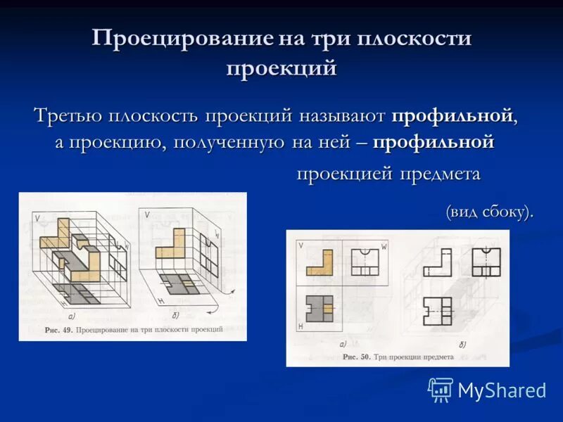 Черчение презентация. Рис 49 проецирование на три плоскости проекций. прямоугольное проецирование черчение. плоскости проекций в черчении. предмет в трех проекциях.