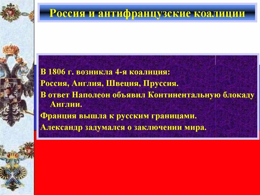 Объясните значение понятий коалиция. Антифранцузская коалиция при александре 1.