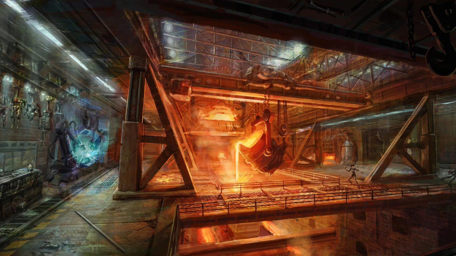 Metal factory. Фэнтези арт завод дварфов. Sci Fi Литейный завод. Sci Fi завод роботов Art. Цех завода арт.