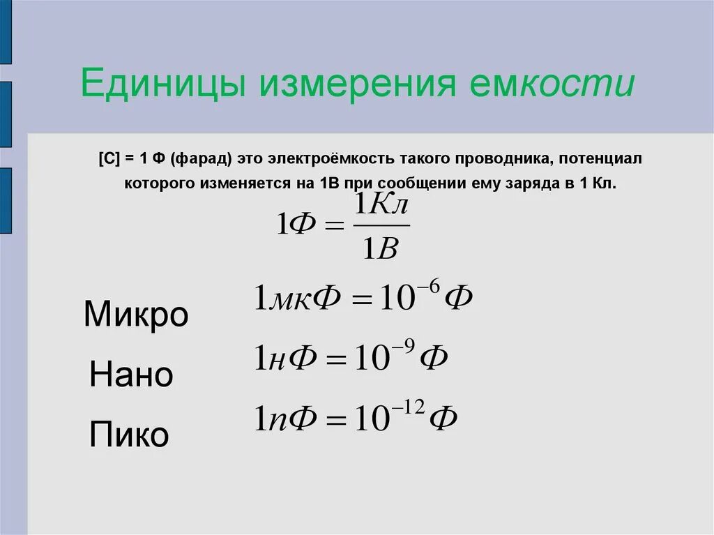 Единицы измерения конденсатора. Единицы емкости конденсаторов. В чем измеряется емкость конденсатора. Электрическая ёмкость конденсатора единицы измерения.