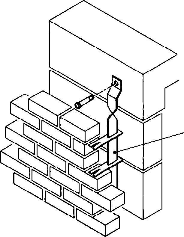 Перевязка перегородок. Анкера для крепления облицовочного кирпича. Крепление анкера в кирпичную кладку. Закладная мм1 для кирпичной кладки. Узел кирпичной кладки 380 мм с арматурой.
