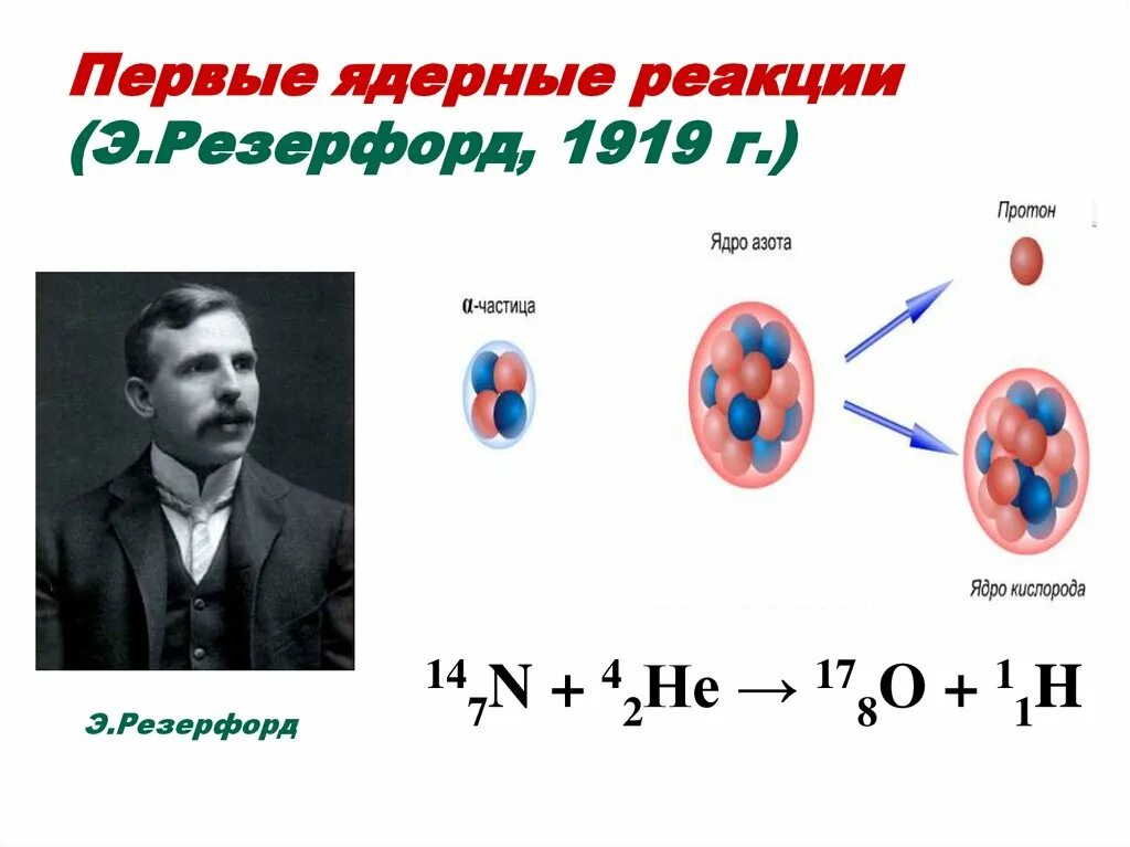 Ядерная реакция кислорода. Ядерная реакция Резерфорда 1919. Первая ядерная реакция Резерфорда. 1919 Первая искусственная ядерная реакция Резерфорда. Ядерные реакции физика.