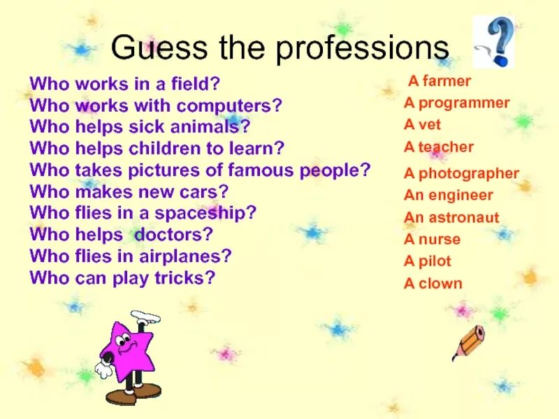 Guess the Profession. Guess different Professions who works in a field. Guess different Professions. Угадайте профессии who works in.