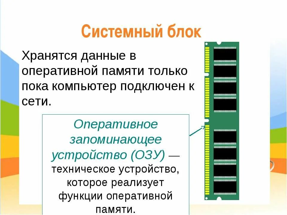 Оперативная память хранит. Устройство оперативной памяти. Хранение данных в оперативной памяти. Оперативное запоминающее устройство. Данные в оперативной памяти.