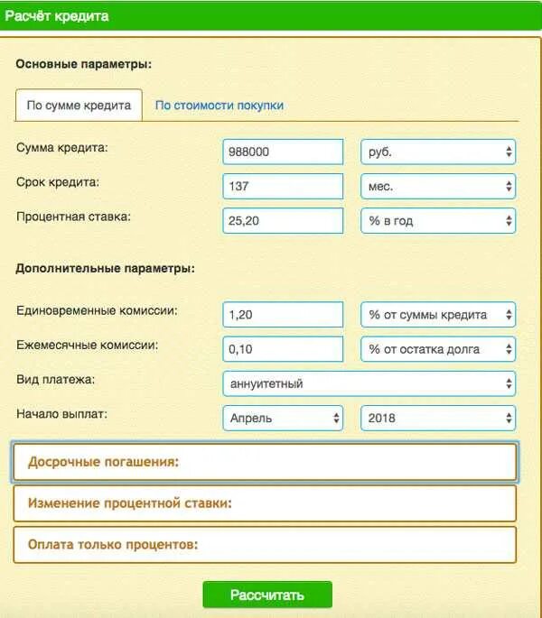 Рассчитать погашение кредита сбербанк калькулятор