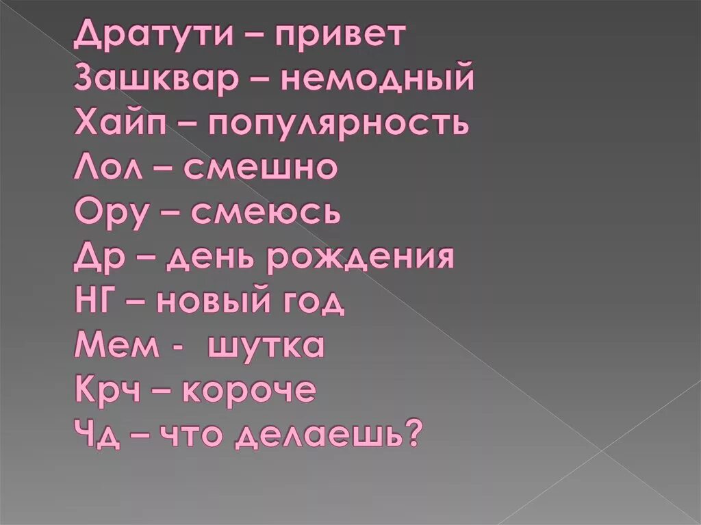 Русские слова в интернете. Интернет сленг примеры. Сетевой жаргон примеры. Сокращение слов молодежный сленг.