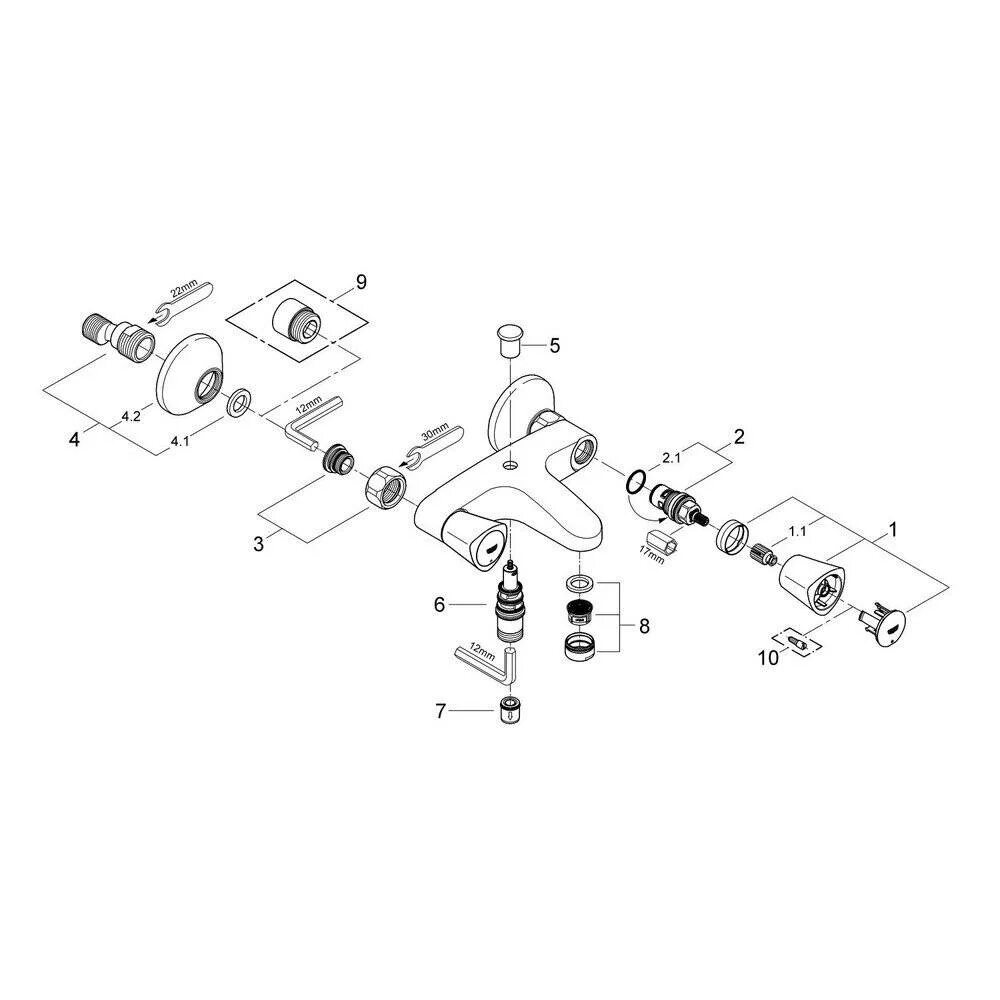 Разобрать душа grohe. Смеситель Грое для ванной с душем конструкция. Схема смесителя Grohe для ванной с душем. Разобрать душевой смеситель с переключателем Grohe. Смеситель для ванны Grohe чертеж.