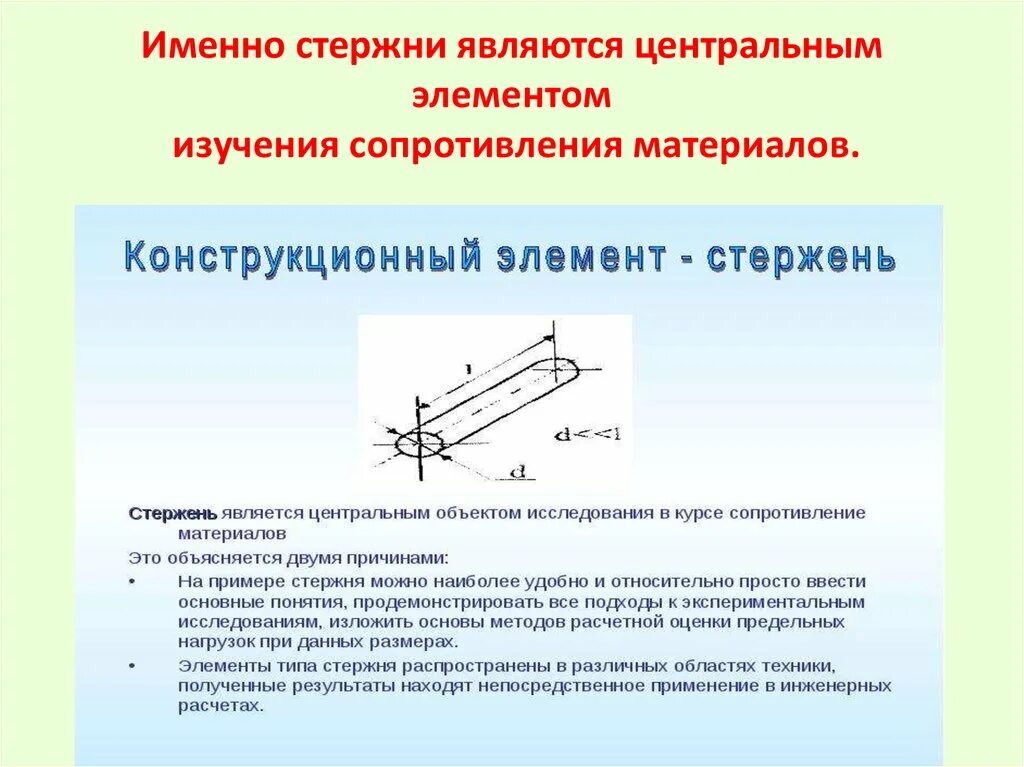 Стержень сопротивление материалов. Стержень это Тип конструкции техническая механика. Стержень сопромат. Основные элементы стержня.. Элементы конструкций сопромат.