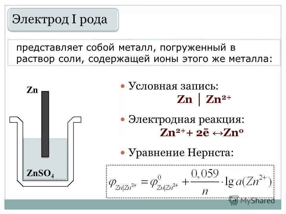 Электроды первого рода. Уравнение Нернста для электродов 1 рода. Металлические электроды первого и второго рода. Электроды 2 рода с железом.