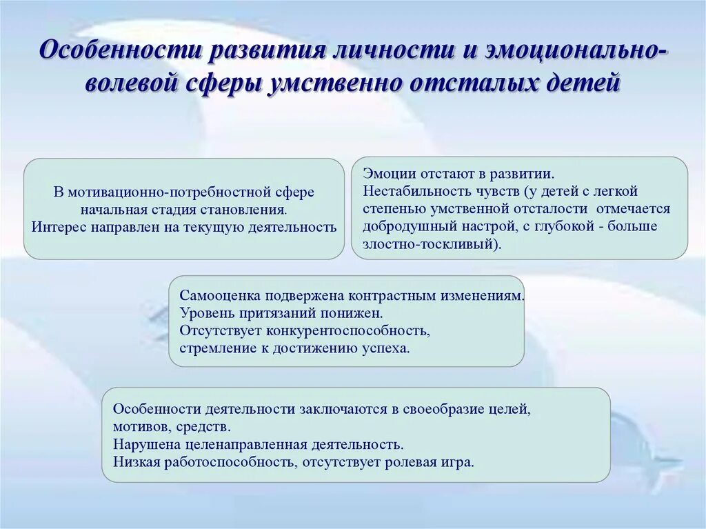 Особенности развития эмоционально-волевой сферы. У детей с УО. Характеристика эмоционально- волевой сферы у умственно отсталых. Характеристика личности умственно отсталого ребенка. Эмоционально- волевой сферы у детей с легкой умственной отсталостью. Психические процессы умственной отсталости