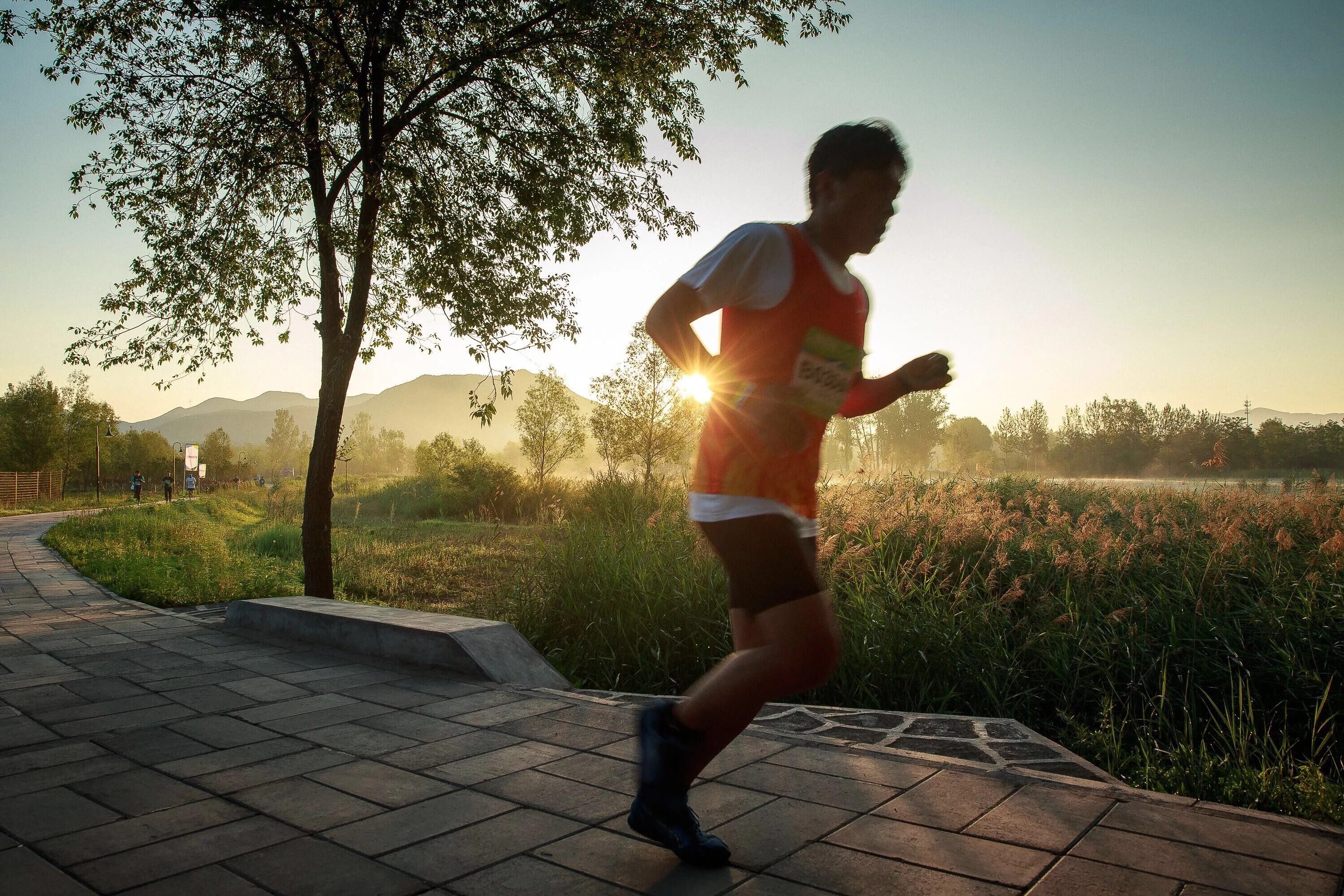 Утренняя пробежка. Бегущий человек. Утренний. Человек на пробежке. Running field