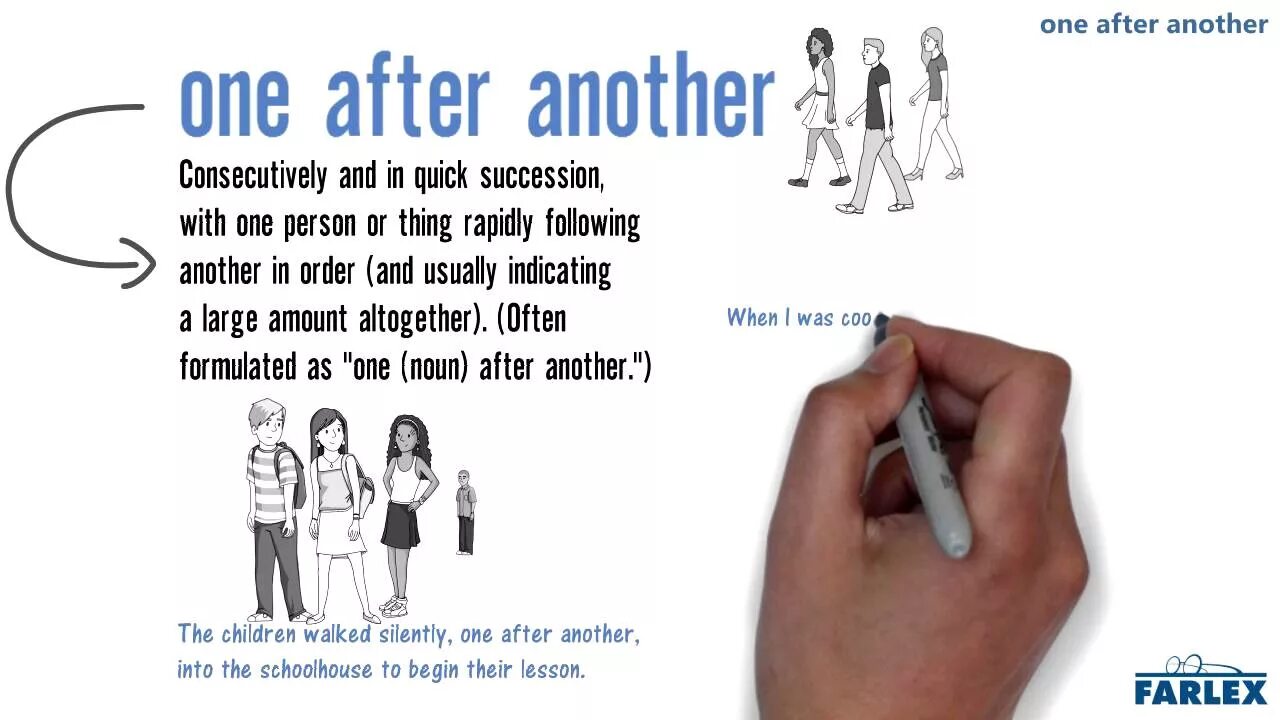 One after the other. Insist on one after another. Actions happened one after another. Root after and another. One person Carrin another person.