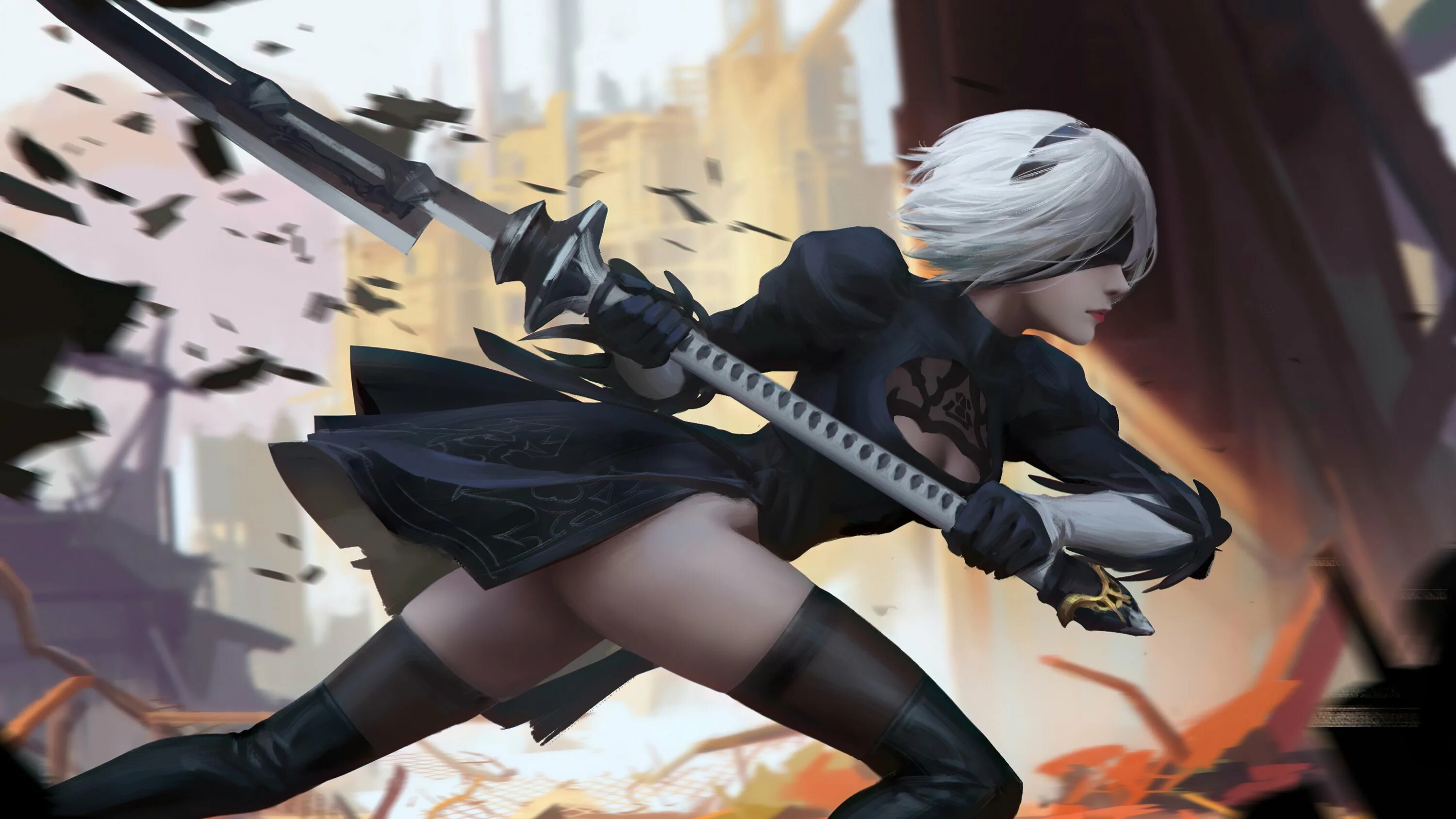 Ниер автомата 2b. 2b NIER Automata игра. NIER b2 с автоматом. NIER Automata 2b Хендай.