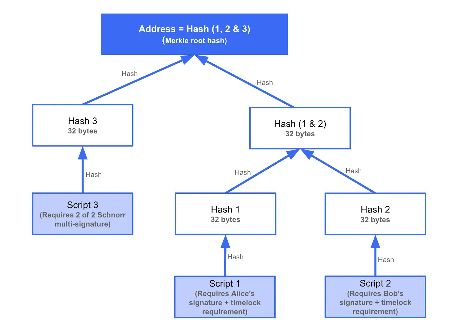 Схема Шнорра. Transaction structure Bitcoin. Значение Merkle root. Ссылки Merkle. Address hash