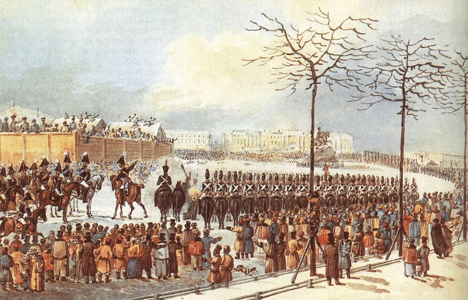 Какие события произошли в санкт петербурге. Восстание декабристов на сенатской площади. к. кольман. восстание декабристов на сенатской площади. 1825. восстание на сенатской площади в петербурге 14 декабря 1825 г. восстание декабристов 14 декабря 1825 года на сенатской площади.