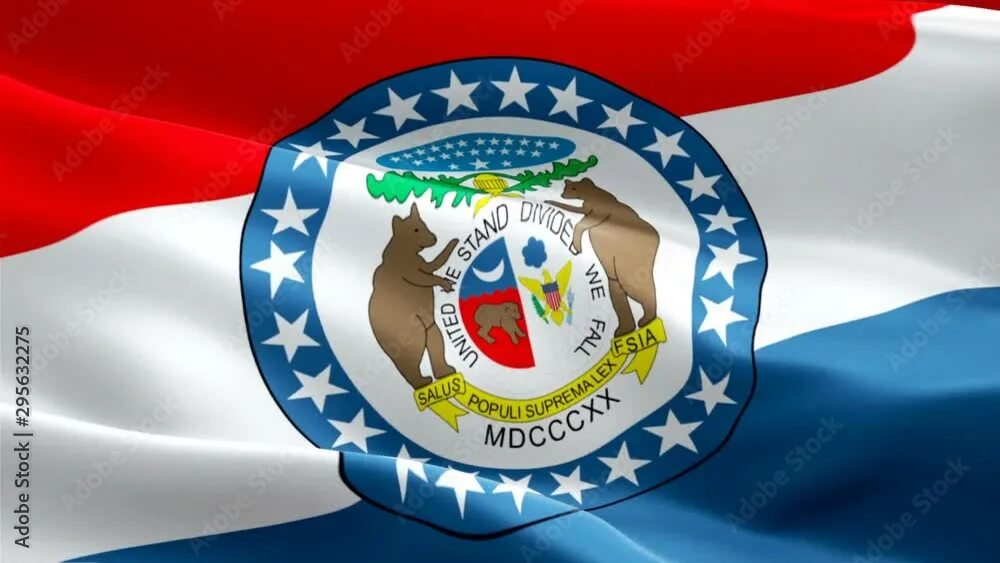 Флаг Миссури. Missouri Flag in USA. Missouri Flag with its name.