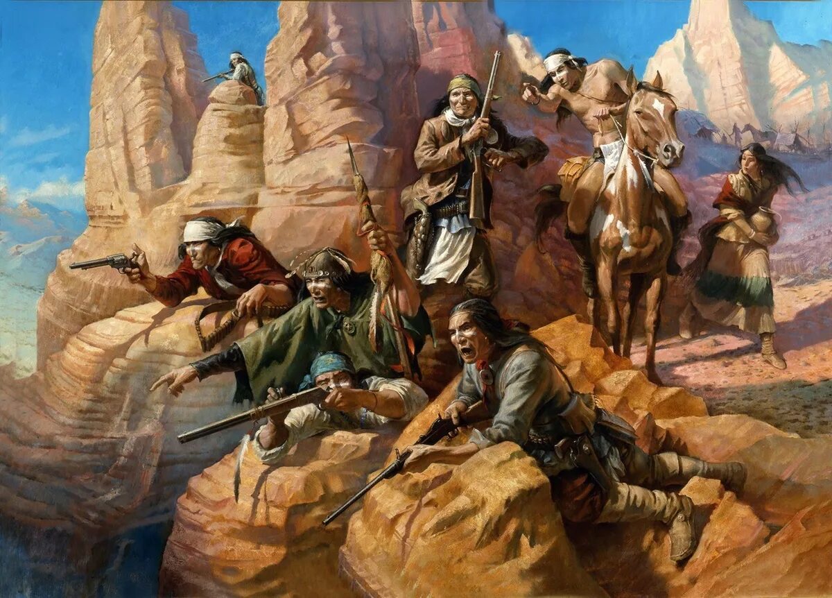 Апачи индейцы. Индейцы воины в живописи. Картины индейских войн. Враги индейцев
