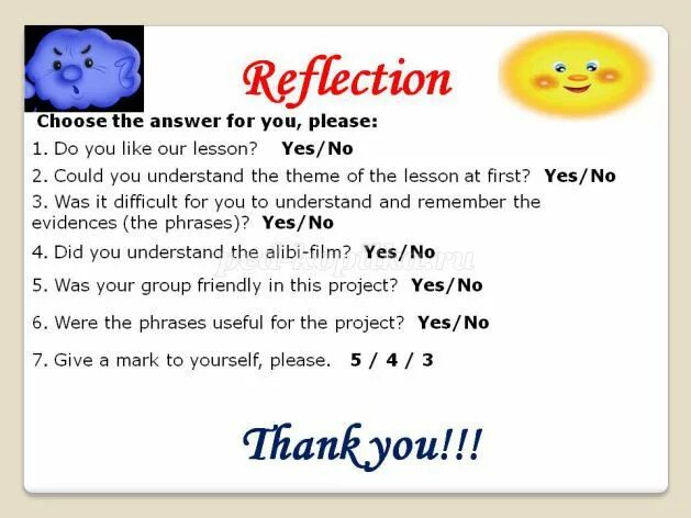 Reflection of the lesson