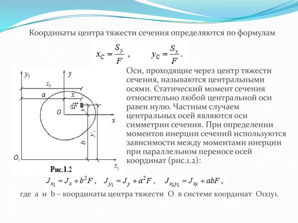 Расстояние между центрами тяжести. Определение координат центра тяжести сложных сечений. Формулы для определения координат центра тяжести сечения. Формула для определения центра тяжести сечения. Формула для определения координат центра тяжести плоского сечения.