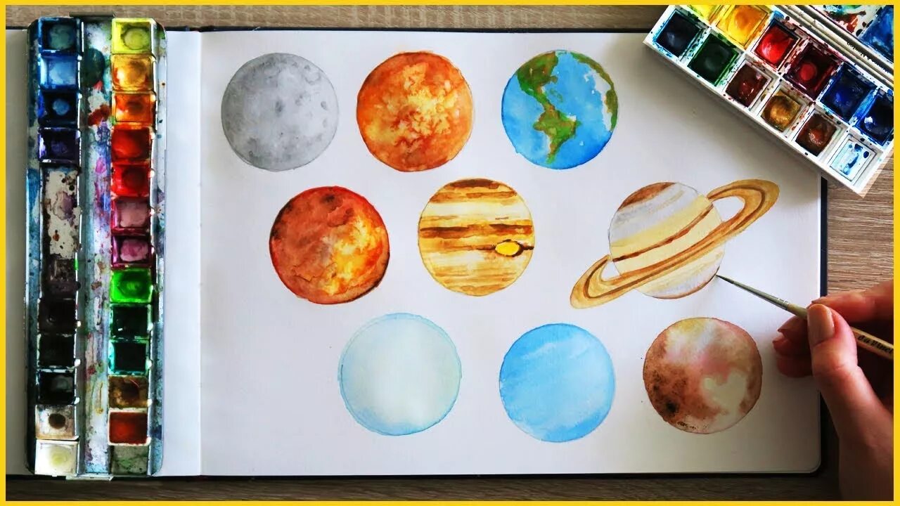 Солнечная система красками. Планеты гуашью. Планеты нарисовать красками. Планеты акварелью.