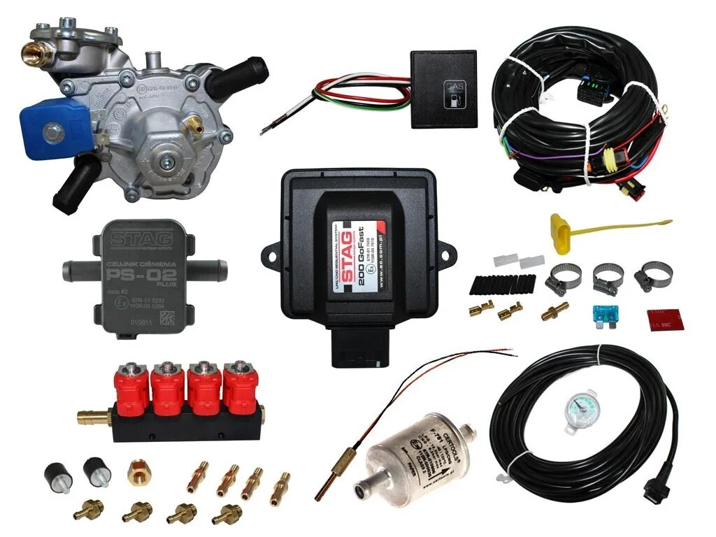 5 поколение газовых автомобилей. Комплект ГБО 4 поколения Stag 200. ГБО стаг 200. Stag 200 -4 ГБО комплектующие. Оборудование Stag 200 GOFAST.