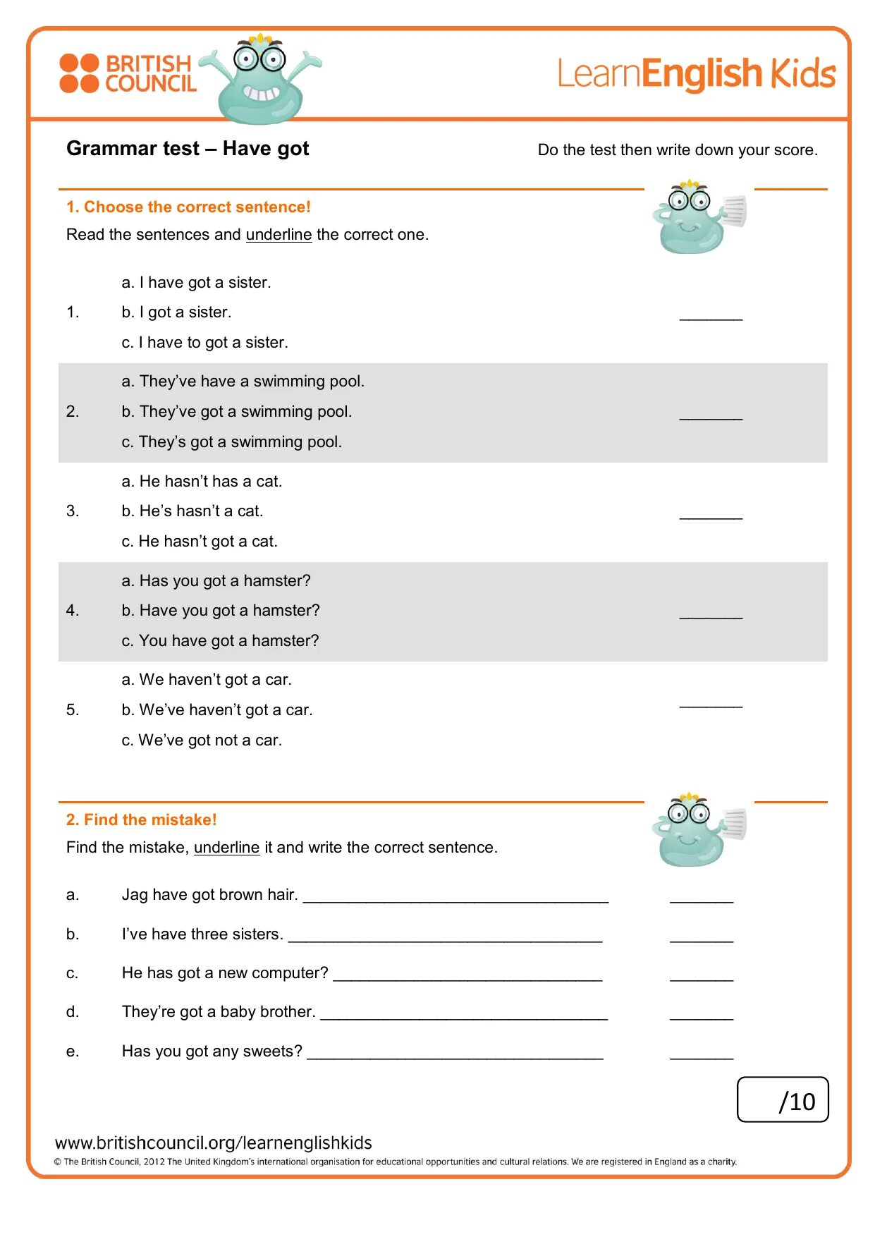 British Council LEARNENGLISH Kids тест. Grammar Test. LEARNENGLISH Kids British Council ответы. British Council learn English Kids ответы. Read the sentences one more