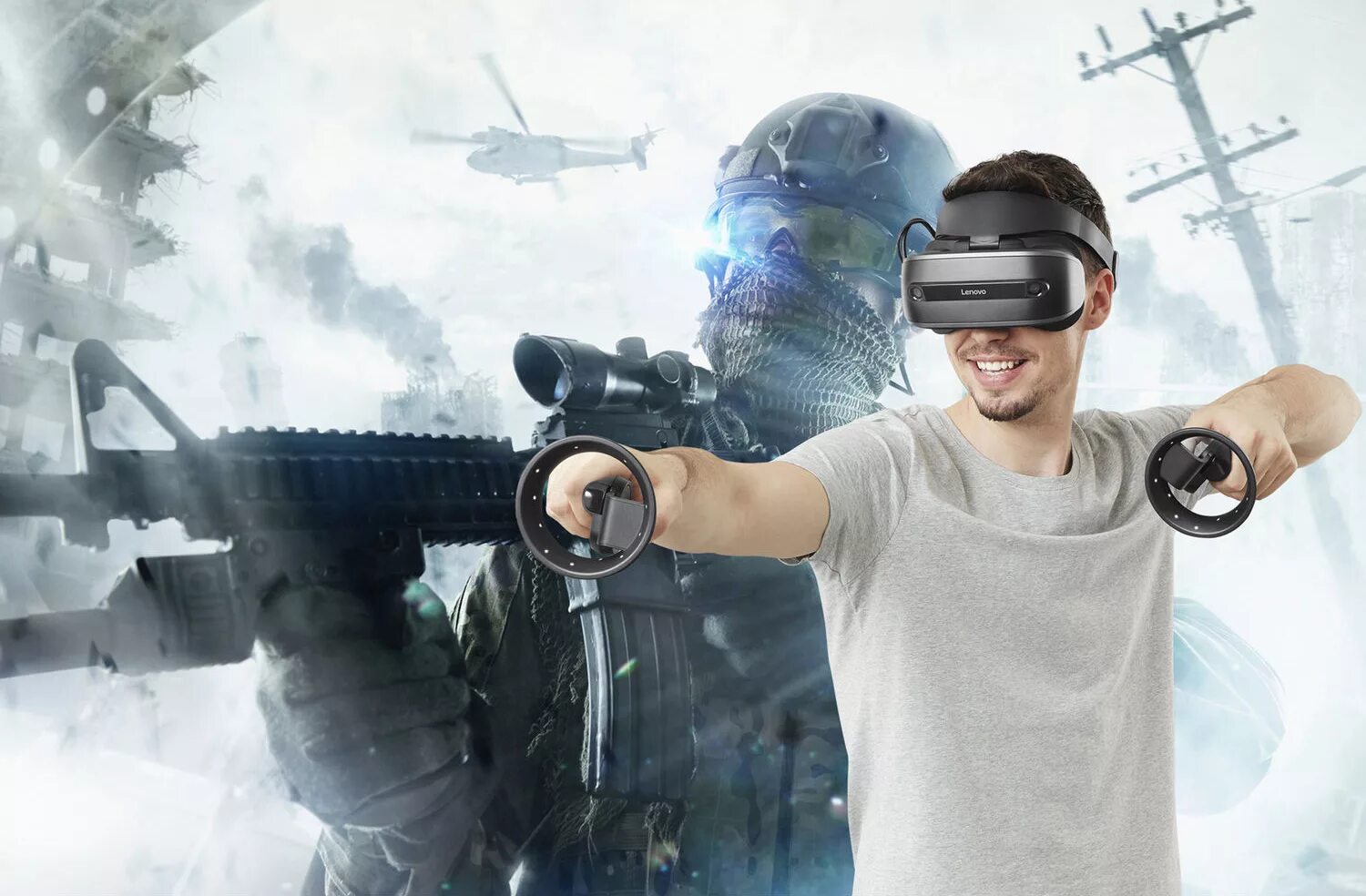 Изображение виртуальной реальности. Vr технологии. погружение в виртуальную реальность. виртуальная реальность игры. игры в шлеме виртуальной реальности.