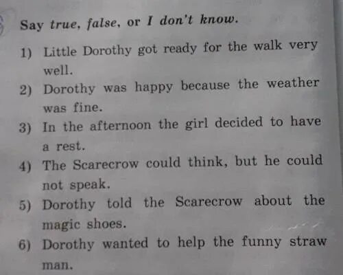 Say true or false. Описание Дороти на английском. Дороти 2 класс английский язык. Рассказы про Дороти на английском. True false 6 класс