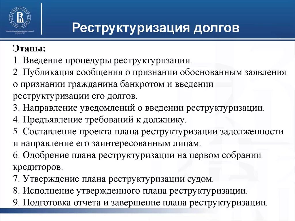 План реструктуризации долгов банкротство