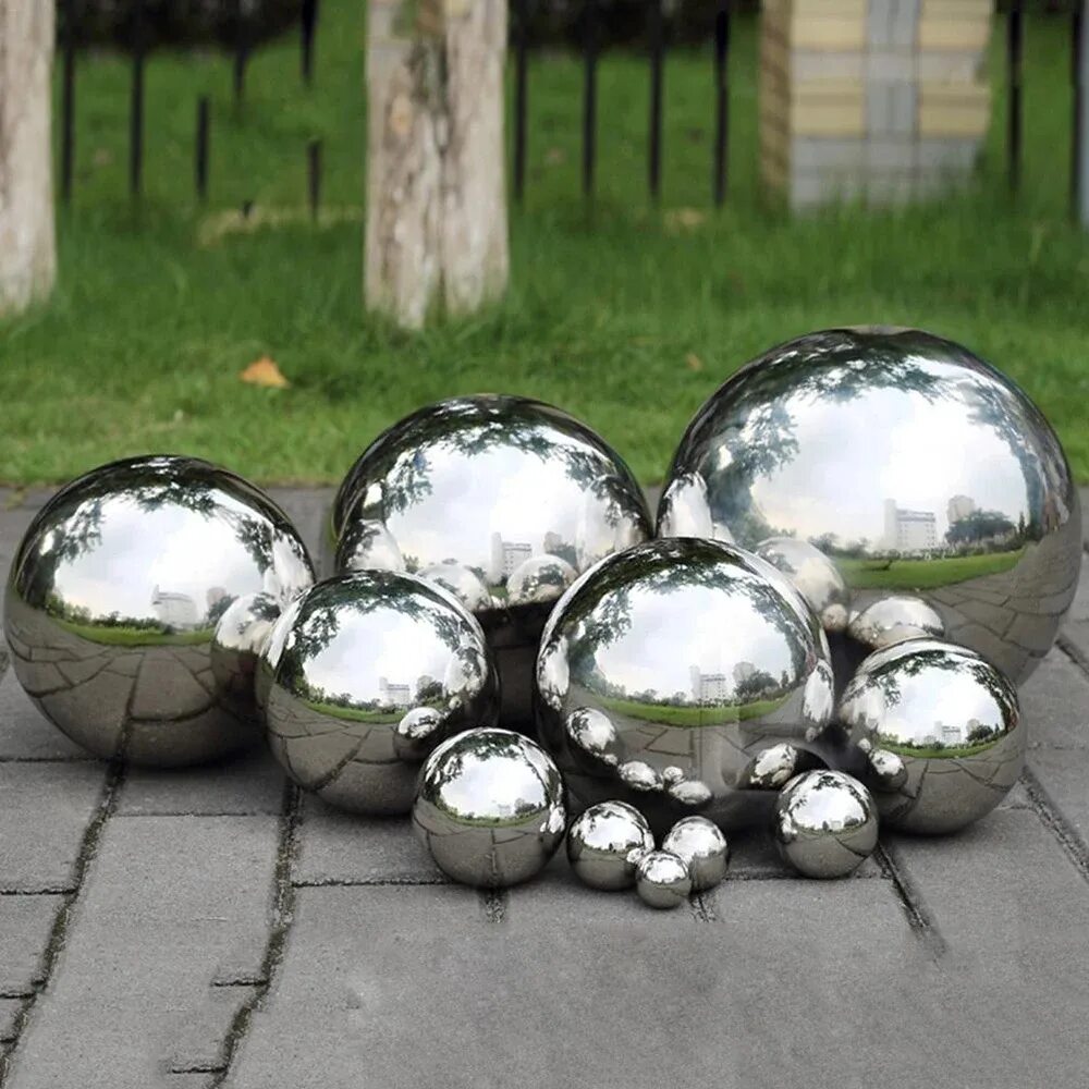 Купить шар для сада. Серебро, зеркальные шары / Mirror Silver. Зеркальные шары для сада. Шары металлические декоративные. Зеркальные шары воздушные.